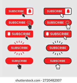 Red Subscribe Buttons with Bell Icons and Mouse Cursors