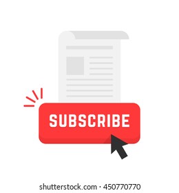red subscribe newsletter button. concept of data feed, stream, journal, ad mark, support, sub, navigation, tabloid. flat style trend modern logo art design vector illustration on white background