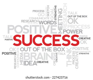 Red Success concept related words in tag cloud isolated on white background