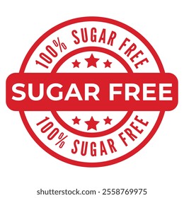 Red Sugar Free isolated round stamp, sticker, sign. 100% Sugar Free vector illustration