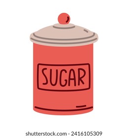 Red Sugar Jar with Closed Lid as Cooking Utensil Vector Illustration