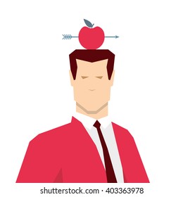 Red suit businessman and apple target. Vector concept illustration.