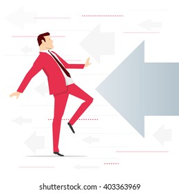 Red suit businessman and potential threat. Vector concept illustration.