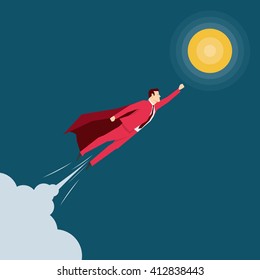 Red suit businessman. Super hero. Vector concept illustration.