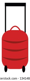 Una maleta roja o un lenguaje de transporte con ruedas y un dibujo o ilustración de color vectorial de manejo 