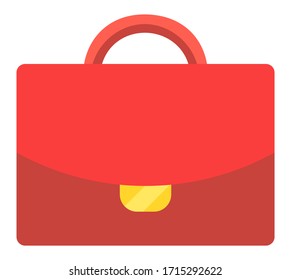 Red suitcase isolated over white. Icon of briefcase. Case for business or for education. Vector illustration in flat cartoon style