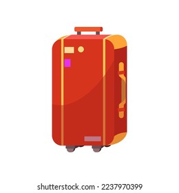 Red suitcase for summer holidays vector illustration. Travel bag isolated on white background. Traveling, vacation concept