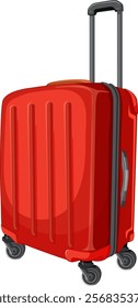 Red suitcase with wheels and retractable handle