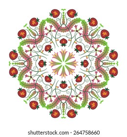 red summer berries and flowers circular pattern