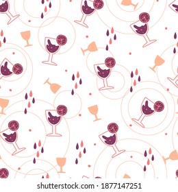 Red Summer Cocktail Party Vector Graphic Illustration Seamless Pattern can be used for Background and Apparel Design