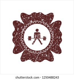 Red sumo deadlift icon with rubber seal texture