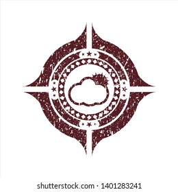 Red sun behind cloud icon inside distressed grunge seal