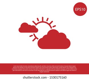 Red Sun and cloud weather icon isolated on white background.  Vector Illustration