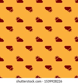 Red Sun and cloud weather icon isolated seamless pattern on brown background.  Vector Illustration