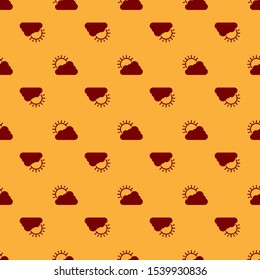 Red Sun and cloud weather icon isolated seamless pattern on brown background.  Vector Illustration