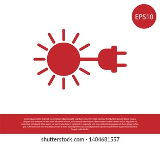 Red Sun with electric plug icon isolated on white background. Energy saving concept. Vector Illustration