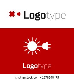 Red Sun with electric plug icon isolated on white background. Energy saving concept. Logo design template element. Vector Illustration