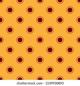 Red Sun icon isolated seamless pattern on brown background.  Vector Illustration