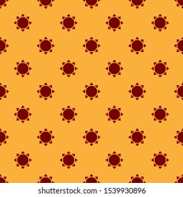 Red Sun icon isolated seamless pattern on brown background.  Vector Illustration