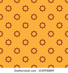 Red Sun icon isolated seamless pattern on brown background.  Vector Illustration