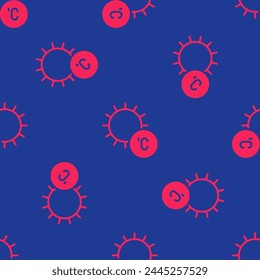 Red Sun icon isolated seamless pattern on blue background.  Vector