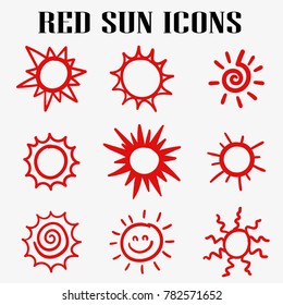 red sun icons vector 