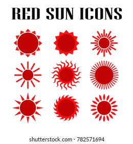red sun icons vector 
