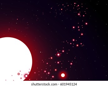 red sun and lighting belt asteroids in universe background