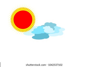 Red sun, lightning bolt and sky, blue tone, vector picture, decoration Elementary Education and Kindergarten School