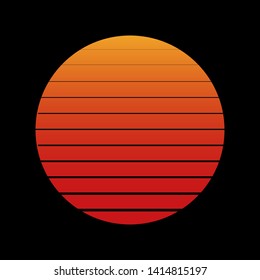 Red sun / moon with stripes on a black background