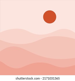 Sol rojo en el desierto rosa fondo mínimo abstracto de ilustración vectorial