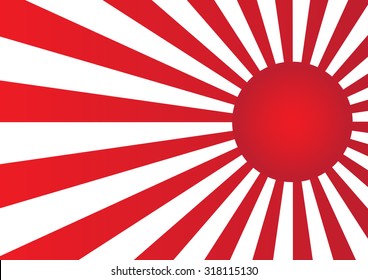 Red sun with ray on white background in Japanese flag style. Vector illustration.