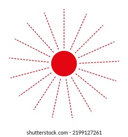 Red sun rays icon. Sunshine, star, flash. Vector illustration. Stock image.