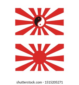 Red Sun Rays Japanese symbol, Yin Yang Nippon Flag logo design