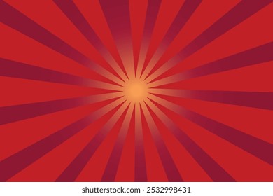 Red Sun Rays Retro with Paper Texture Background. Abstract Burst Sun Rays Pattern Design.