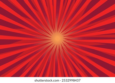 Red Sun Rays Retro with Paper Texture Background. Abstract Burst Sun Rays Pattern Design.