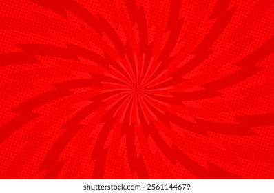 Red sun rays sunburst background with radial lightning thunderbolt pattern vector illustration