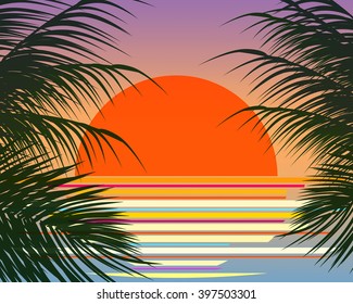 red sun rise in the sea vector