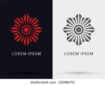 Red Sun, star, flower icon, symbol, logo, Vector.