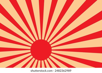 Sol rojo con los rayos del sol rodean el diseño del Vector del icono del estilo japonés