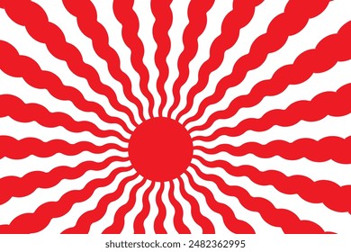 Sol rojo con los rayos del sol rodean el diseño del Vector del icono del estilo japonés