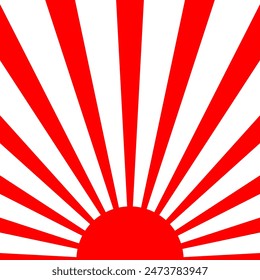 Red sun with sunlight rays japanese style icon on white background flat vector design