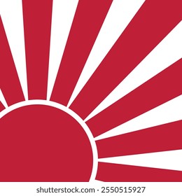 Sol rojo con rayos de sol icono de estilo japonés sobre fondo blanco diseño de Vector plano