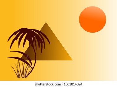 
Red Sun as Symbol of Egypt, Palm Tree and Egypt Pyramid. Simple Vector Illustration with space for Text