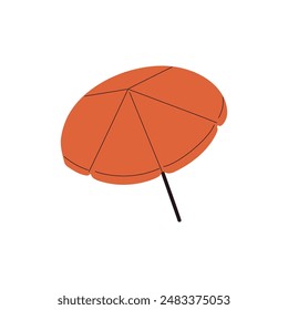 Paraguas rojo para la sombra durante el descanso en la playa. Sombrilla para proteger, a salvo del calor. Accesorio para salón en vacaciones de verano en Clima soleado. Ilustración vectorial aislada plana sobre fondo blanco