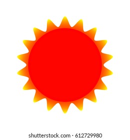 red sun. yellow rays. white background. vector illustration.