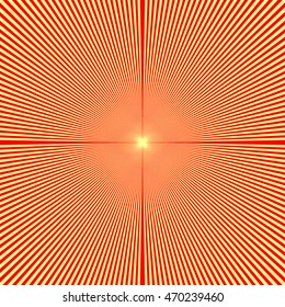 Red sunbeam on yellow background. Striped abstract pattern. Lines wallpaper. Vector illustration 