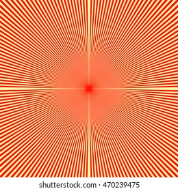 Red sunbeam on yellow background. Striped abstract pattern. Lines wallpaper. Vector illustration 