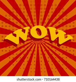 Red sunburst abstract texture with place for text. Wow lettering. Vector illustration