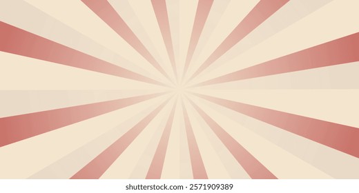 Red sunburst lines on yellow Background. Light sun rays pattern. Vintage stripes halftone radial wallpaper for poster, banner, advertising backdrop, comic or circus scene